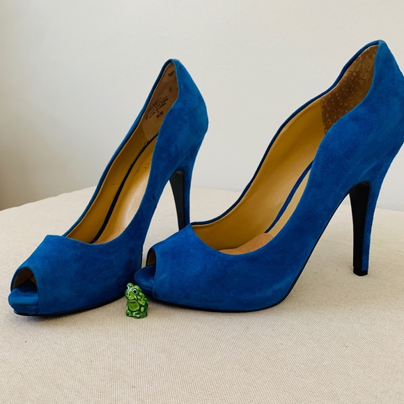 Nine West | Shoes | Nine West Royal Blue Suede Peep Toe Heels 4 | Poshmark